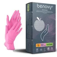 Перчатки Розовые нитриловые Benovy  (S)