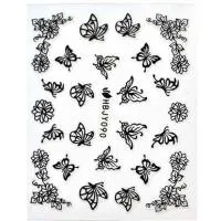 Наклейка для ногтей силиконовые 57 Черные бабочки и цветы