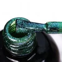 Гель-лак Cosmake №197 с липким слоем 11мл ЗЕЛЕНЫЙ С СИНИМИ БЛЕСТКАМИ
