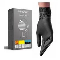 Перчатки черные нитриловые Benovy  (S)